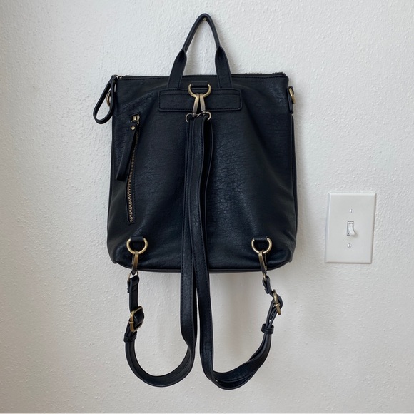 Anthropologie Antik Kraft Black Vegan Leather Convertible Backpack Diaper Bag - Picture 5 of 8